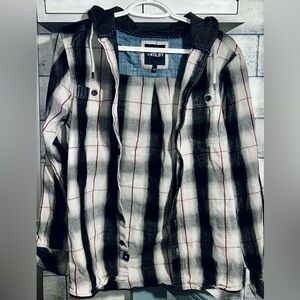 Kolby Men’s Plaid Shacket Size Small Black/White Hooded Button Up